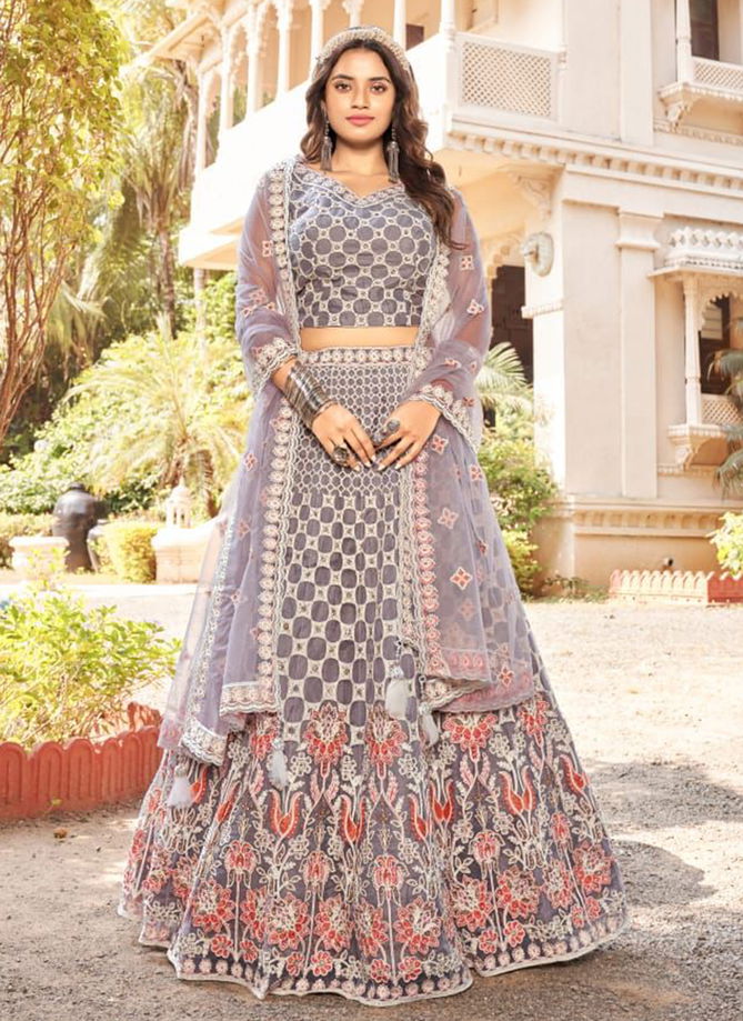 Gray Colour Crop Top Lehenga 2 Party Wear Net Wholesale Lehenga Choli Collection 2003